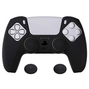 playvital black pure series anti-slip silicone cover skin for ps5 controller, soft rubber case for ps5 wireless controller with black thumb grip caps