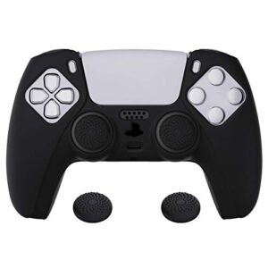 PlayVital Black Pure Series Anti-Slip Silicone Cover Skin for ps5 Controller, Soft Rubber Case for ps5 Wireless Controller with Black Thumb Grip Caps