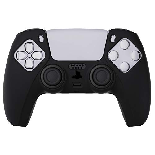 PlayVital Black Pure Series Anti-Slip Silicone Cover Skin for ps5 Controller, Soft Rubber Case for ps5 Wireless Controller with Black Thumb Grip Caps