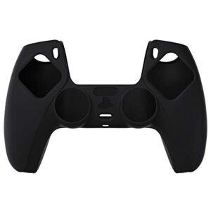 PlayVital Black Pure Series Anti-Slip Silicone Cover Skin for ps5 Controller, Soft Rubber Case for ps5 Wireless Controller with Black Thumb Grip Caps