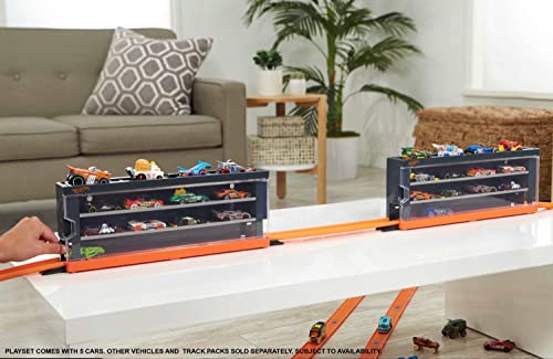 Hot Wheels Race Case with 8 Toy Cars, Interactive Display & Storage for 12 1:64 Scale Vehicles, Connects to Track