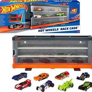 Hot Wheels Race Case with 8 Toy Cars, Interactive Display & Storage for 12 1:64 Scale Vehicles, Connects to Track