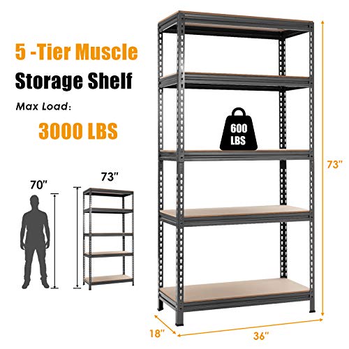 Tangkula 5-Tier Steel Storage Shelves, 73” Heavy Duty Garage Shelf with Adjustable Shelves, Boltless Shelving Unit for Free Combination, Metal Muscle Rack for Home Office Garage (1, Grey)