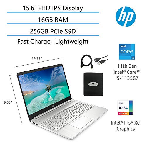 HP Newest 15.6 FHD IPS Flagship Laptop, 11th Gen Intel 4-Core i5-1135G7(Up to 4.2GHz, Beat i7-1060G7), 16GB RAM, 256GB PCIe SSD, Iris Xe Graphics, Bluetooth, WiFi, Win11,w/GM Accessories