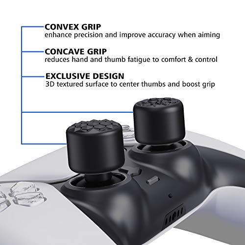 PlayVital Black Ergonomic Stick Caps Thumb Grips for PS5, for PS4, Xbox Series X/S, Xbox One, Xbox One X/S, Switch Pro Controller - with 3 Height Convex and Concave - Diamond Grain & Crack Bomb Design