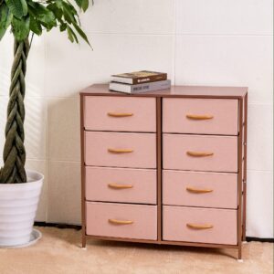 Prime Garden Dresser with 8 Drawers, Storage Tower with Wood Handle, Wood Top, Sturdy Steel Frame, Fabric Organizer Unit for Bedroom, Living Room, Hallway, Entryway, Closet, Rose Gold