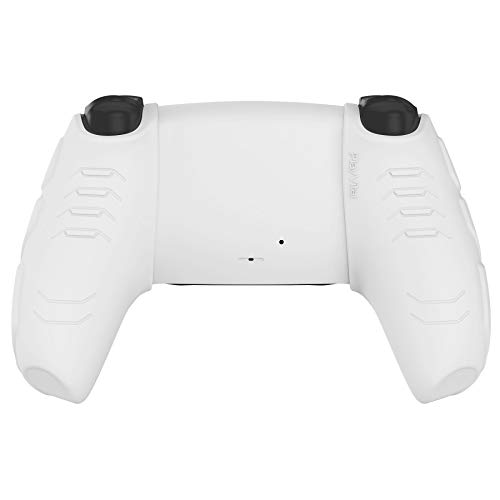 PlayVital Mecha Edition White Ergonomic Soft Controller Silicone Case Grips for PS5, Rubber Protector Skins with Thumbstick Caps for PS5 Controller - Compatible with Charging Station