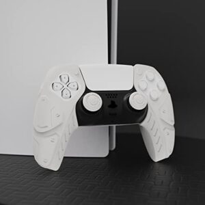 PlayVital Mecha Edition White Ergonomic Soft Controller Silicone Case Grips for PS5, Rubber Protector Skins with Thumbstick Caps for PS5 Controller - Compatible with Charging Station