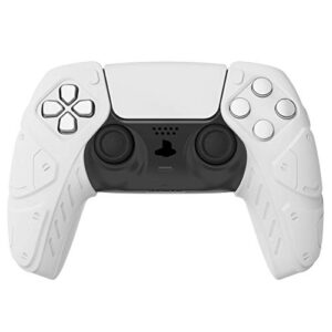 PlayVital Mecha Edition White Ergonomic Soft Controller Silicone Case Grips for PS5, Rubber Protector Skins with Thumbstick Caps for PS5 Controller - Compatible with Charging Station