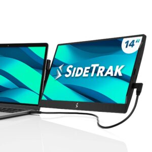sidetrak swivel 14” patented attachable portable monitor for laptop | fhd tft usb rotating laptop dual screen | mac, pc, & chrome compatible | fits all laptops | powered by usb-c or mini hdmi (black)