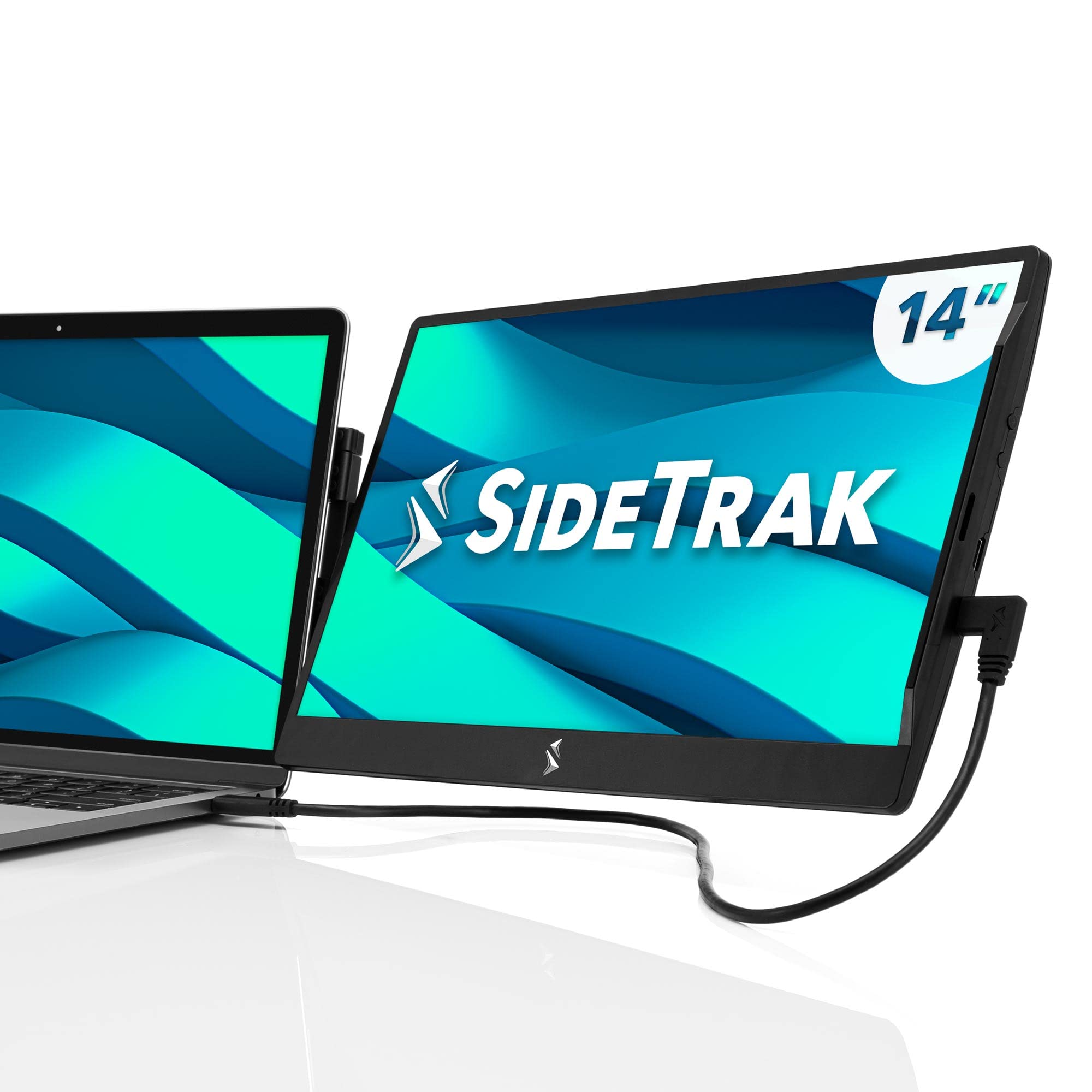 SideTrak Swivel 14” Patented Attachable Portable Monitor for Laptop | FHD TFT USB Rotating Laptop Dual Screen | Mac, PC, & Chrome Compatible | Fits All Laptops | Powered by USB-C or Mini HDMI (Black)