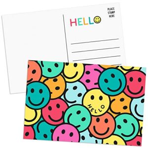 sweetzer & orange hello postcards pack (60 post cards) 4x6 postcards for kids and adults. 300gsm note cards. blank hello greeting cards, smiley face hello cards