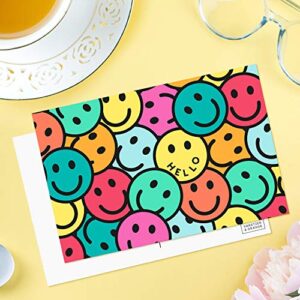 Sweetzer & Orange Hello Postcards Pack (60 Post Cards) 4x6 Postcards for Kids and Adults. 300gsm Note Cards. Blank Hello Greeting Cards, Smiley Face Hello Cards