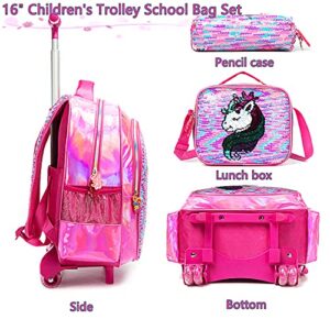 Egchescebo School Kids Rolling Backpack for Girls and Boys With Wheels Trolley Wheeled Backpacks for Girls Travel Bags 3PCS Girls and Boys Backpack With Lunch Box Rose Red