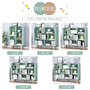 IOTXY Wooden Open Shelf Bookcase - 3-Tier Floor Standing Display Cabinet Rack with Legs, 8 Cubes Bookshelf, Tiffany-Green