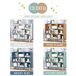 IOTXY Wooden Open Shelf Bookcase - 3-Tier Floor Standing Display Cabinet Rack with Legs, 8 Cubes Bookshelf, Tiffany-Green