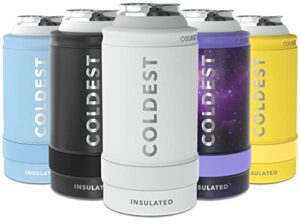 the coldest skinny can cooler - vacuum insulated stainless steel slim can koozie - sleeve for all 12oz cans - slim can holder for beer, soda, hard seltzer, energy drinks & more (epic white)