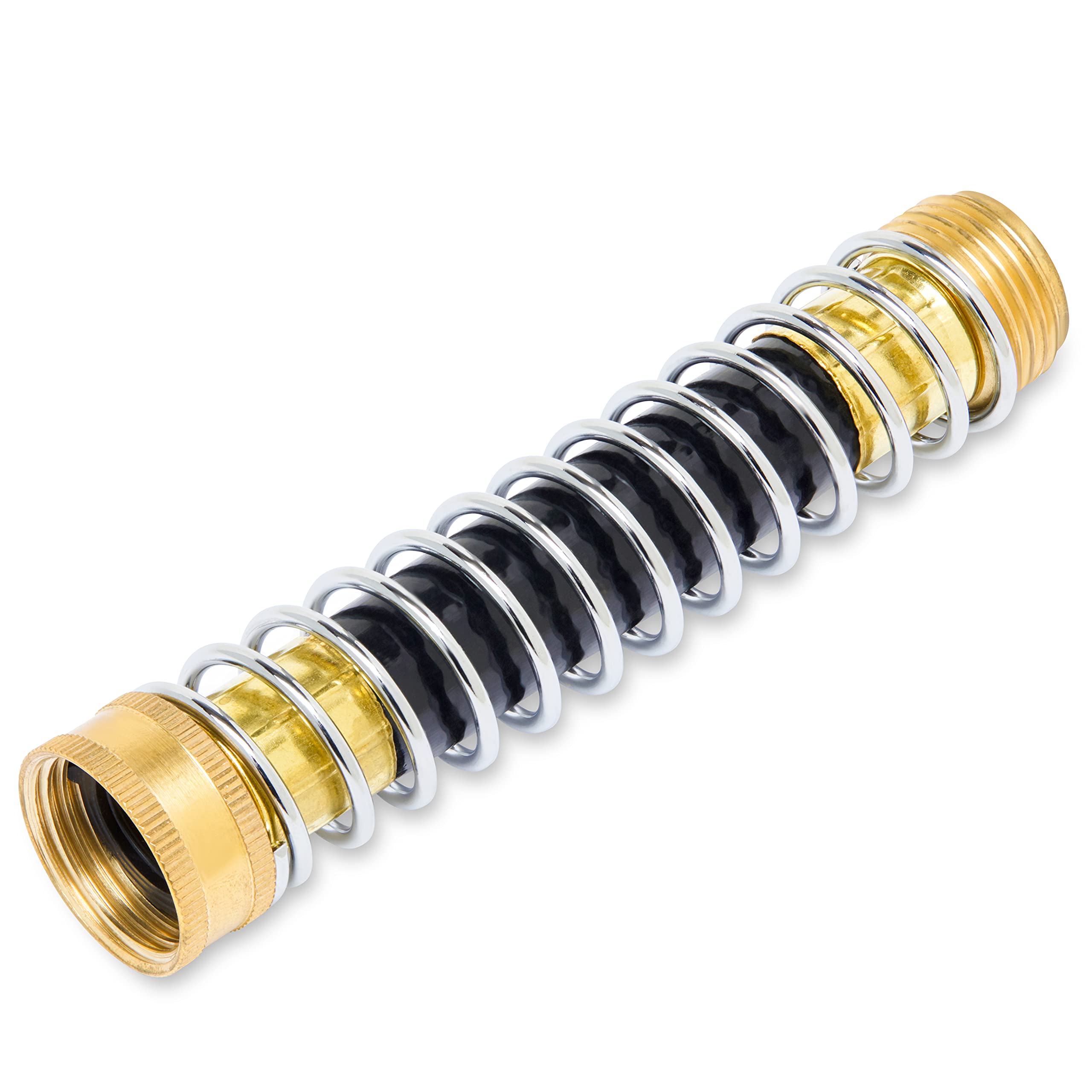 Morvat Brass Coiled Garden Hose Kink & Strain Protector, Hose Extension Connector for Outdoor Water Valve & Faucet, Adapter & Attachment with ¾” Standard Threading, Includes 8 Washers & Tape, 4 Pack