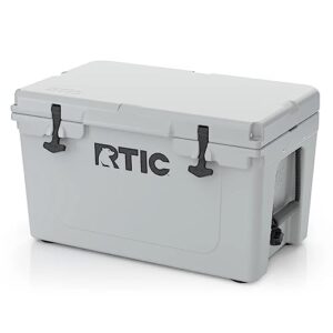 rtic hard cooler 45 qt, grey, ice chest with heavy duty rubber latches, 3 inch insulated walls keeping ice cold for days, great for the beach, boat, fishing, barbecue or camping