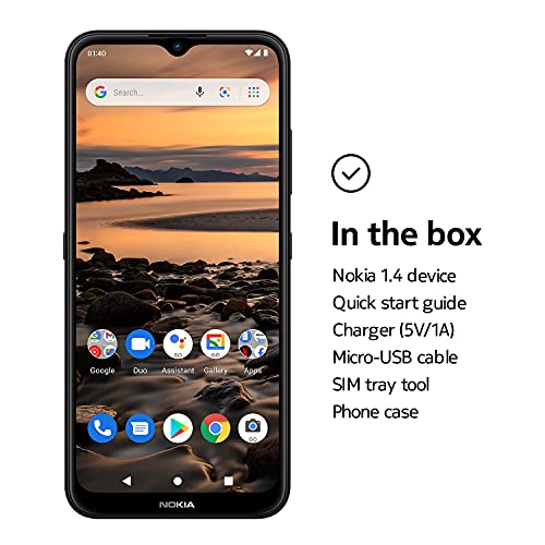 Nokia 1.4 | Android 10 (Go Edition) | Unlocked Smartphone | 2-Day Battery | Dual SIM | US Version| 2/32GB | 6.51-Inch Screen | Charcoal