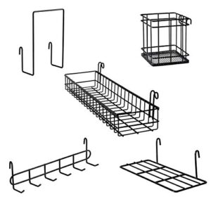jovone wall grid panel basket,display shelf,pen holder,hooks rack,bookshelf,wall organizer for home supplies,set of 5 (black)