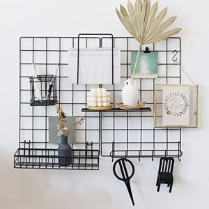 JOVONE Wall Grid Panel Basket,Display shelf,Pen Holder,Hooks Rack,Bookshelf,Wall Organizer For Home supplies,Set of 5 (Black)