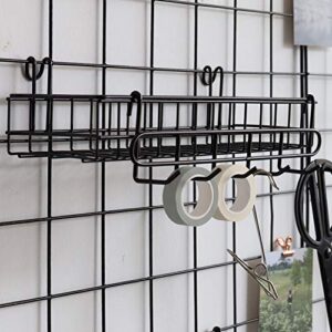 JOVONE Wall Grid Panel Basket,Display shelf,Pen Holder,Hooks Rack,Bookshelf,Wall Organizer For Home supplies,Set of 5 (Black)