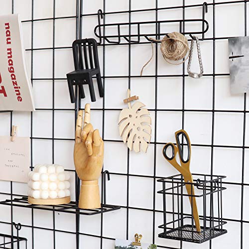 JOVONE Wall Grid Panel Basket,Display shelf,Pen Holder,Hooks Rack,Bookshelf,Wall Organizer For Home supplies,Set of 5 (Black)