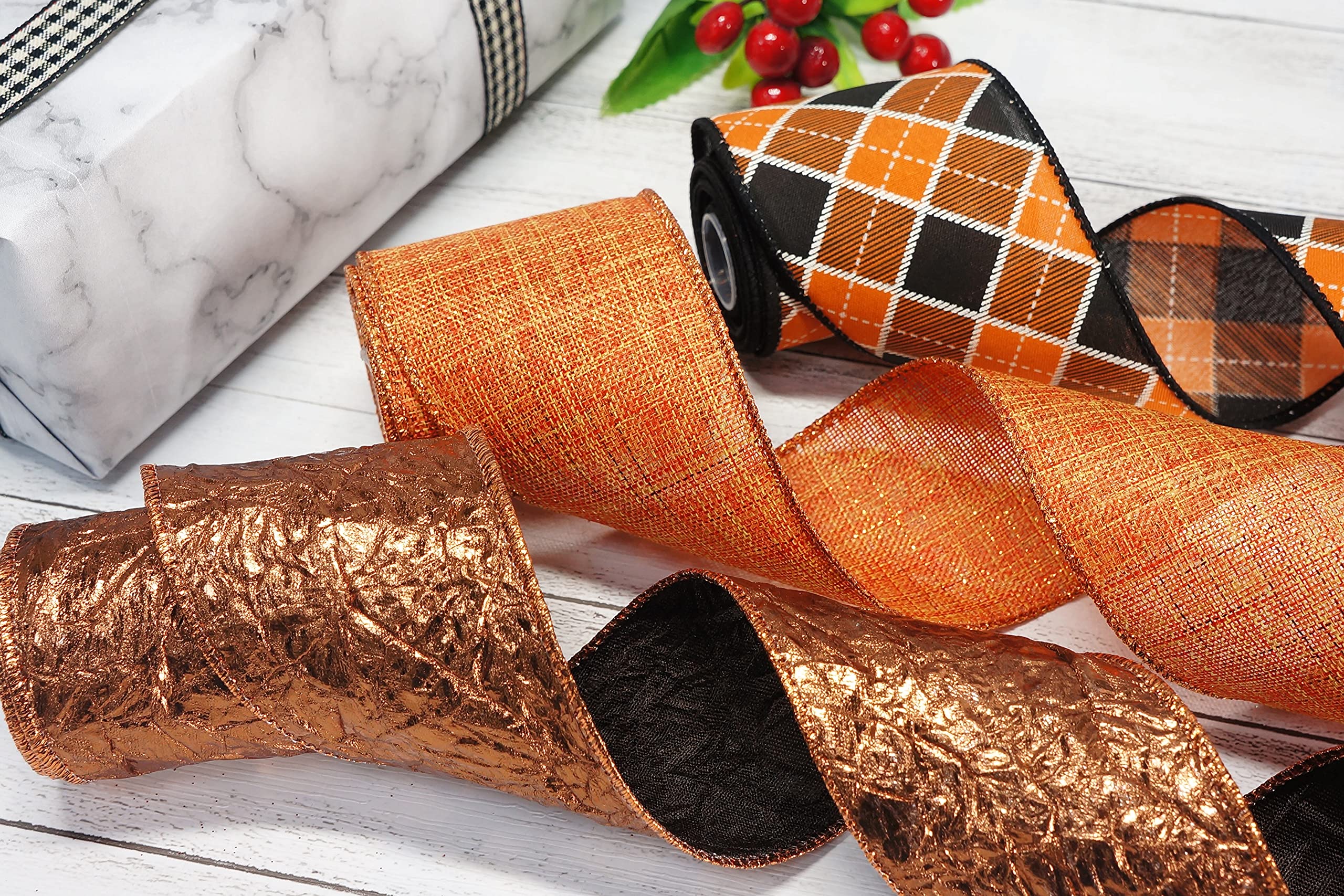 CT CRAFT LLC Christmas Wired Ribbon Assortment 27 Yards (2.5 Inch Wide 3Yards 9Rolls) for Christmas Fall Home Decor, Gift Wrapping, Bow Making, Wreath, DIY Crafts