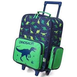 vaschy rolling luggage for kids, cute travel carry on suitcase for boys toddlers/children with wheels 18inch dinosaur