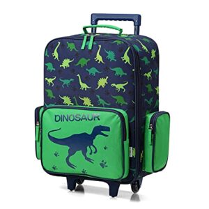 VASCHY Rolling Luggage for Kids, Cute Travel Carry on Suitcase for Boys Toddlers/Children with Wheels 18inch Dinosaur