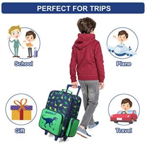 VASCHY Rolling Luggage for Kids, Cute Travel Carry on Suitcase for Boys Toddlers/Children with Wheels 18inch Dinosaur