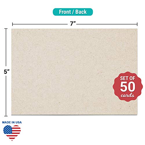 321Done 5 x 7 Plain Blank Kraft Cards (Set of 50) - Thick, Heavyweight Rustic Card Stock Supplies to Make Invites, Greeting, Table Cards - Paper Craft, Write, Stamp, Draw - Made in USA - No Envelopes