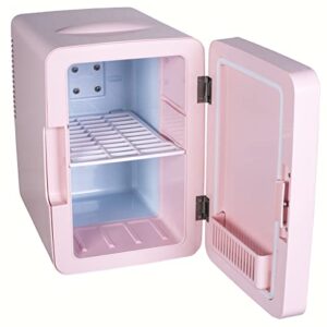 FRIGIDAIRE EFMIS170-PINK Mini Portable Compact Personal Fridge, 6.5L Capacity, 9 Cans, Makeup, Skincare, Freon-Free & Eco Friendly, Includes Home Plug & 12V Car Charger, 2022 Version, Pink