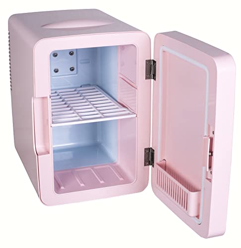 FRIGIDAIRE EFMIS170-PINK Mini Portable Compact Personal Fridge, 6.5L Capacity, 9 Cans, Makeup, Skincare, Freon-Free & Eco Friendly, Includes Home Plug & 12V Car Charger, 2022 Version, Pink