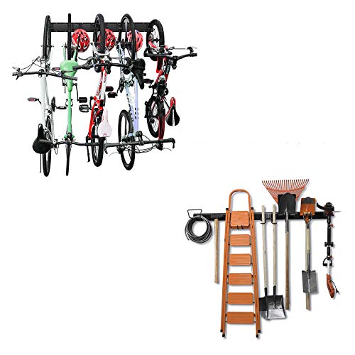 Wallmaster 15 PCS Tool Storage Rack Garage Storage Wall Mount & Garage Storage 5 Bicycles Hooks 3 Rails