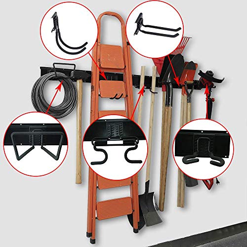 Wallmaster 15 PCS Tool Storage Rack Garage Storage Wall Mount & Garage Storage 5 Bicycles Hooks 3 Rails