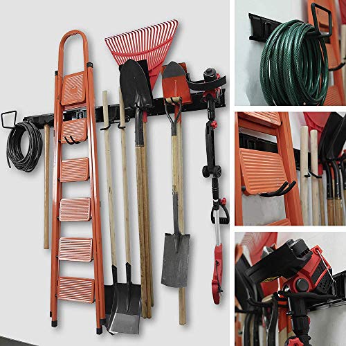 Wallmaster 15 PCS Tool Storage Rack Garage Storage Wall Mount & Garage Storage 5 Bicycles Hooks 3 Rails