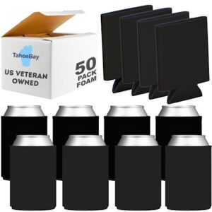 tahoebay bulk can coolers (50-pack) blank foam sleeves plain soft insulated blanks for soda, beer, water bottles, htv vinyl projects, wedding favors and gifts (black)