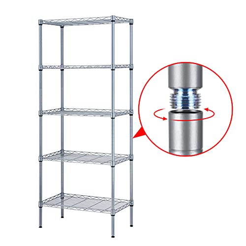 SINGAYE 5 Tier Storage Rack Wire Shelving Unit Thicken Heavy Duty Storage Shelves for Pantry Closet Kitchen Laundry 880Lbs Capacity 13.38"x 23.22"x 59.05"(DxWxH) Silver