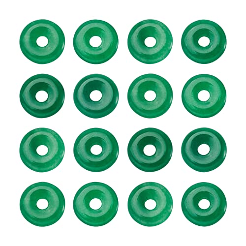 FASHEWELRY 20Pcs Natural Green Jade Donut Disc Gemstone Pendants 20mm Large Hole Healing Chakra Polished Stone Coin Circle Bead Charms for Jewelry Craft Making