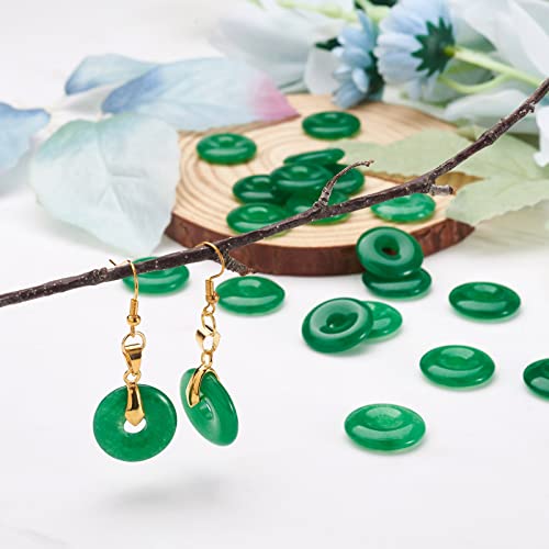 FASHEWELRY 20Pcs Natural Green Jade Donut Disc Gemstone Pendants 20mm Large Hole Healing Chakra Polished Stone Coin Circle Bead Charms for Jewelry Craft Making