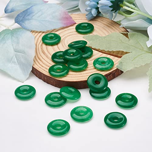 FASHEWELRY 20Pcs Natural Green Jade Donut Disc Gemstone Pendants 20mm Large Hole Healing Chakra Polished Stone Coin Circle Bead Charms for Jewelry Craft Making