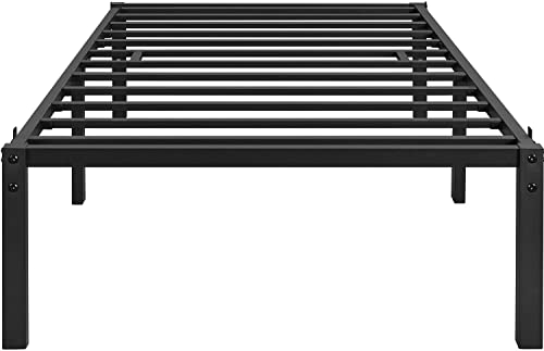 Yaheetech 18 inch Metal Platform Bed Frame Twin with Steel Slat Support and Underbed Storage Space Non-Slip Mattress Foundation No Box Spring Needed Tool-Free Assembly Black