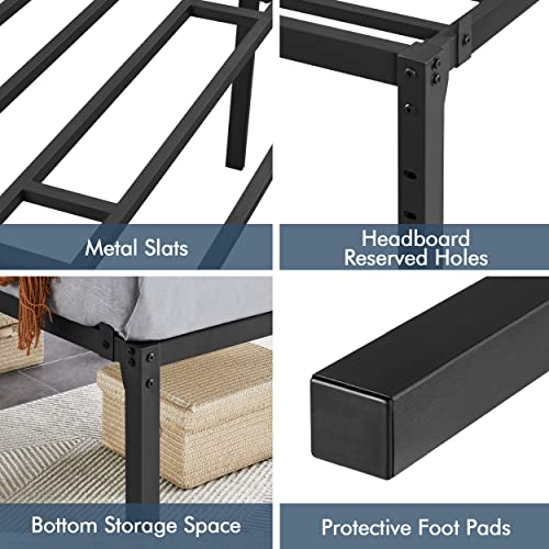 Yaheetech 18 inch Metal Platform Bed Frame Twin with Steel Slat Support and Underbed Storage Space Non-Slip Mattress Foundation No Box Spring Needed Tool-Free Assembly Black