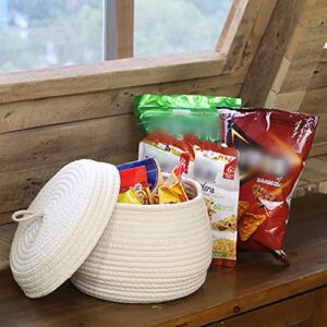 Sea Team Round Cotton Rope Storage Basket with Lid, Decorative Woven Storage Bin, Pot, Caddy, Organizer, Container for Snacks, Towels, Plants, 10 x 7.5 Inches (Small, Cream)