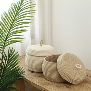 Sea Team Round Cotton Rope Storage Basket with Lid, Decorative Woven Storage Bin, Pot, Caddy, Organizer, Container for Snacks, Towels, Plants, 10 x 7.5 Inches (Small, Cream)