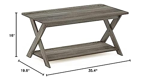 Furinno Modern Simplistic Criss-Crossed Coffee Table, 35.4 in x 19.6 in x 16 in, French Oak Grey