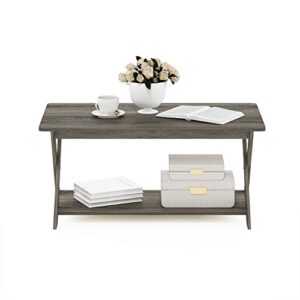 Furinno Modern Simplistic Criss-Crossed Coffee Table, 35.4 in x 19.6 in x 16 in, French Oak Grey