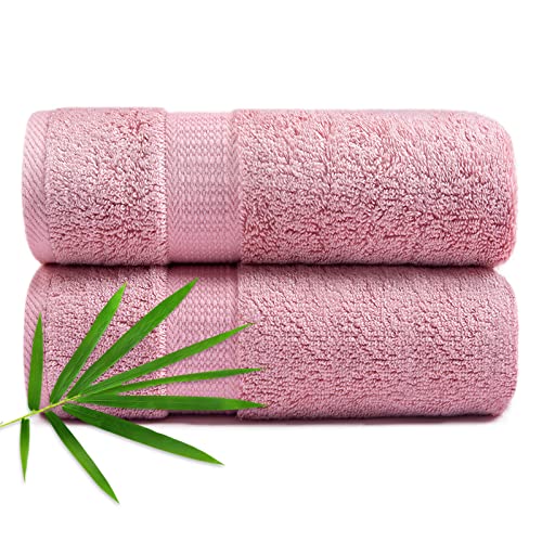 CANFOISON Bamboo Hand Towel for Face and Body, 2 Pack Pink Bathroom Hand Towel Set for Adult Kids Baby Luxury Super Soft Highly Absorbent Bathroom Towels 18" x 30"